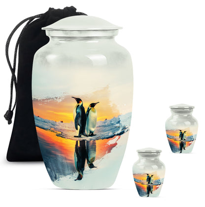 aluminium Penguin Urn with butterfly design for adult ashes