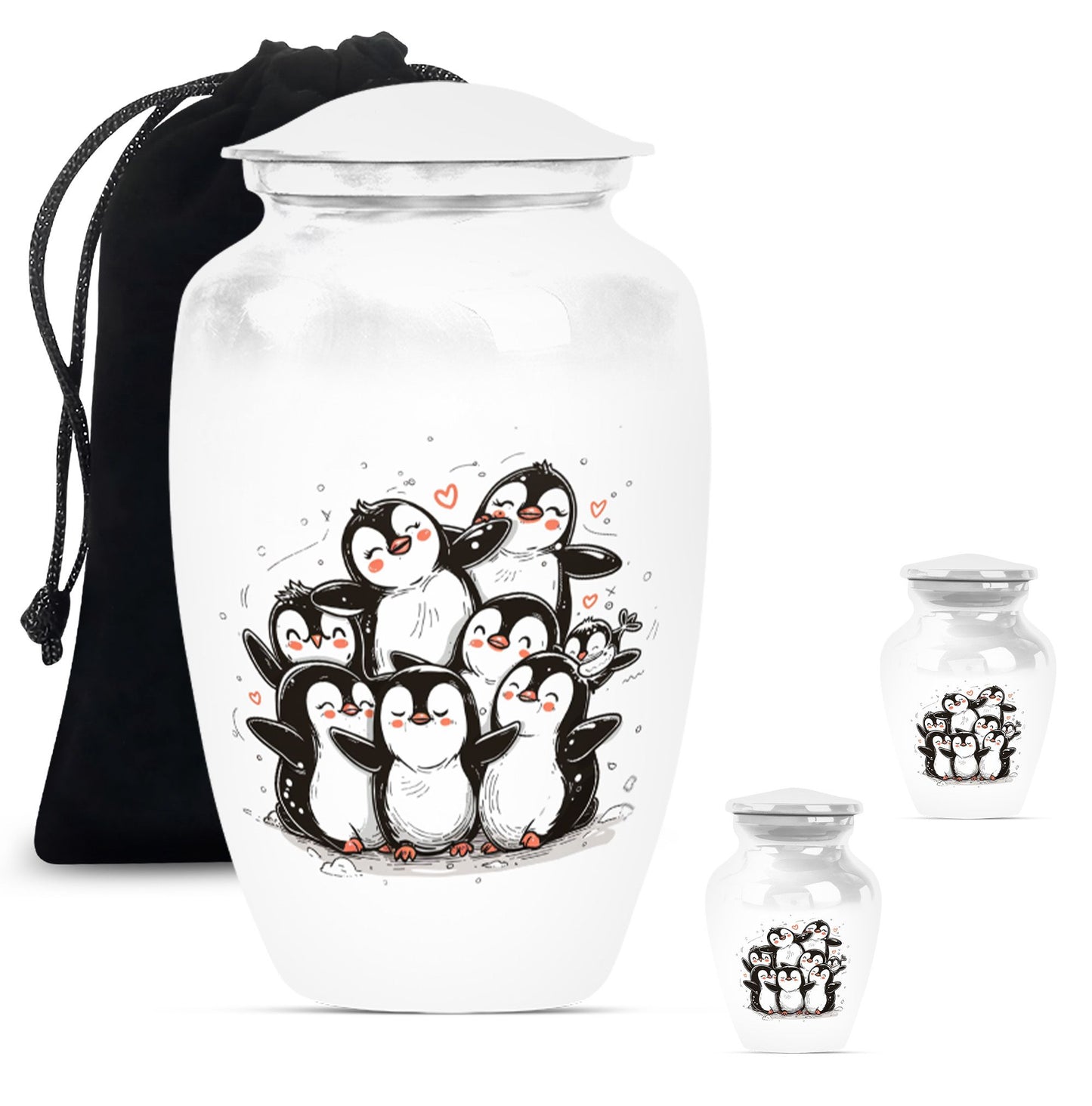 Penguin Theme Large Urn With 2 Keepsake Urn