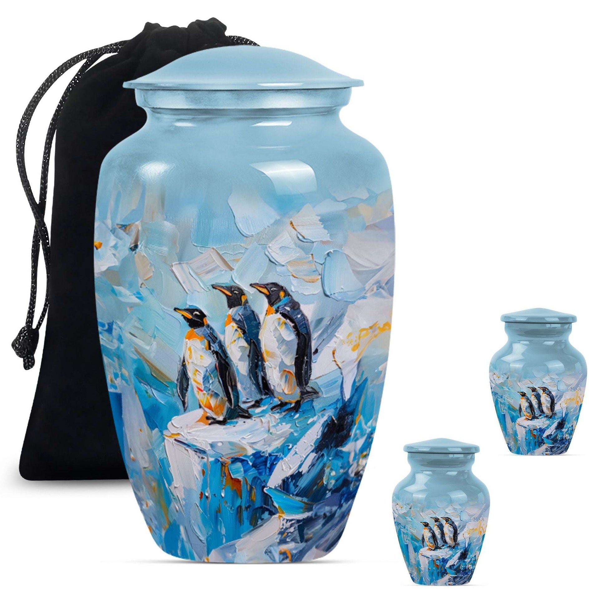 Penguin Theme Large Urn With 2 Keepsake Urn