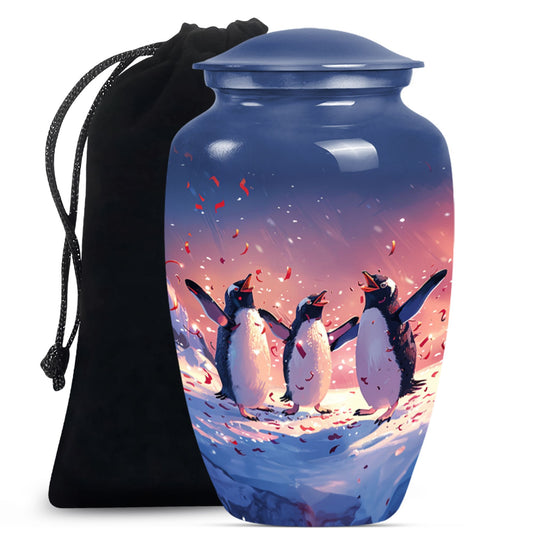 10-inch Penguin Urn with butterfly theme.