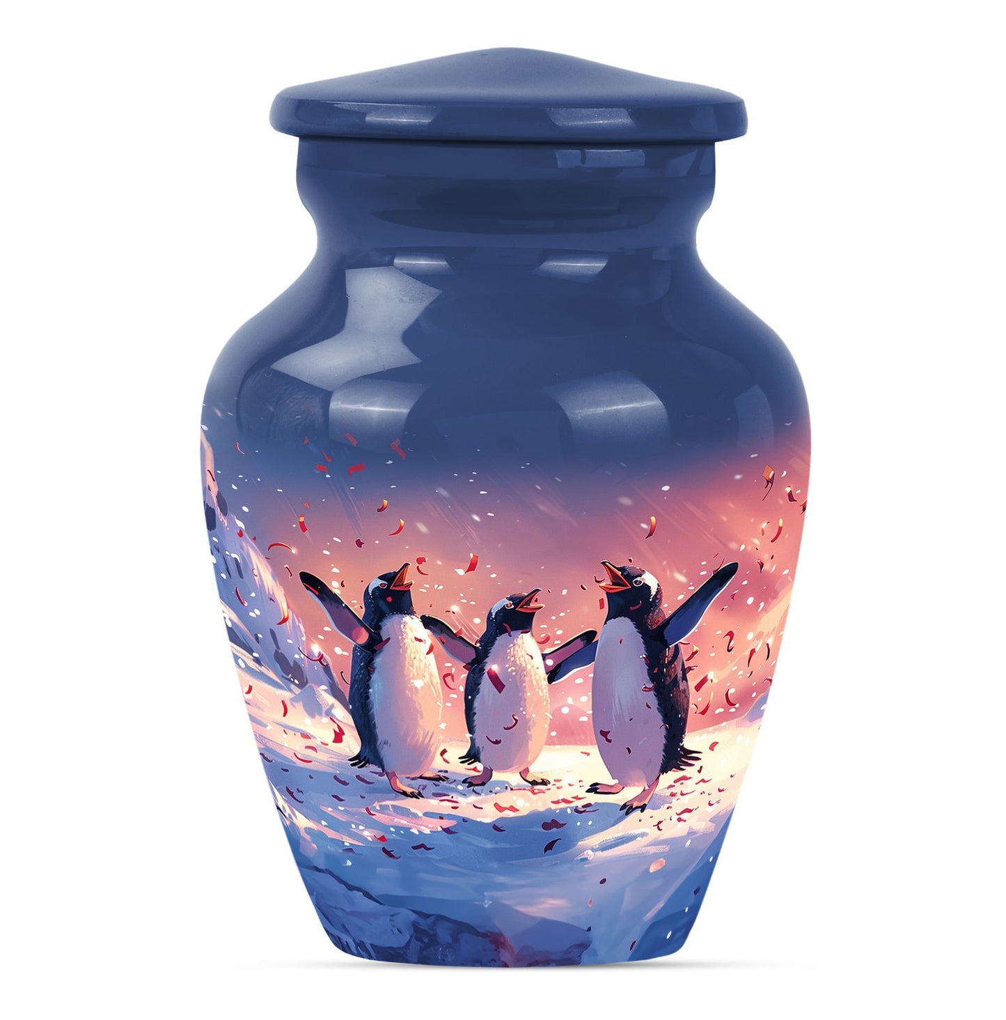10-inch Penguin Urn with butterfly theme.
