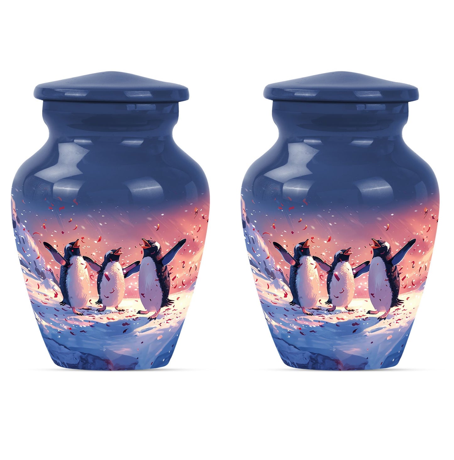 10-inch Penguin Urn with butterfly theme.