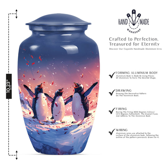 10-inch Penguin Urn with butterfly theme.