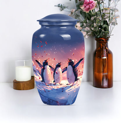 10-inch Penguin Urn with butterfly theme.