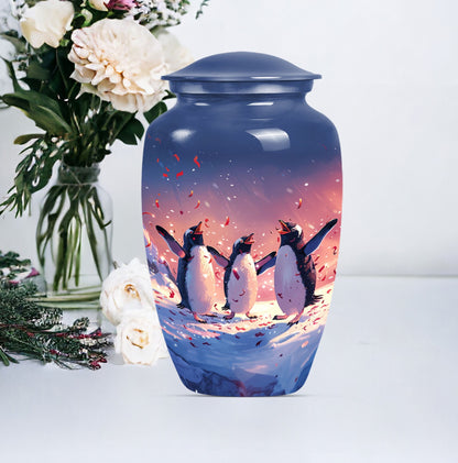 10-inch Penguin Urn with butterfly theme.