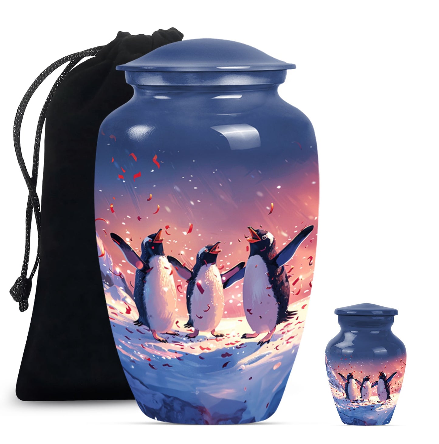 10-inch Penguin Urn with butterfly theme.
