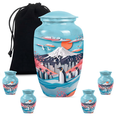 classic Penguin Urn, Butterfly-theme large cremation urn
