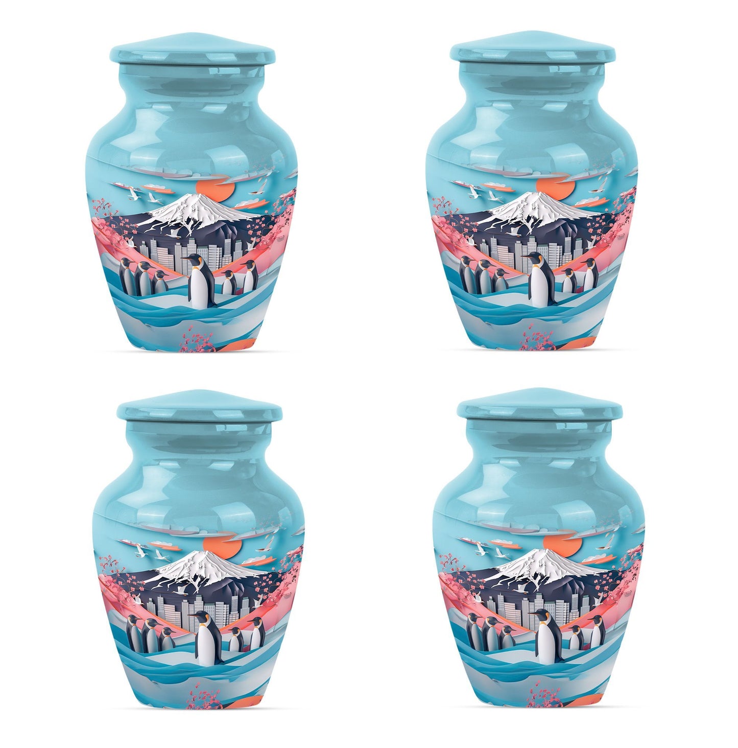 classic Penguin Urn, Butterfly-theme large cremation urn