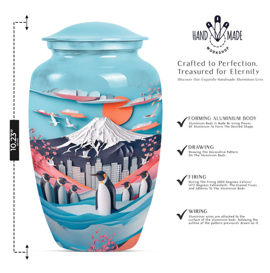 classic Penguin Urn, Butterfly-theme large cremation urn