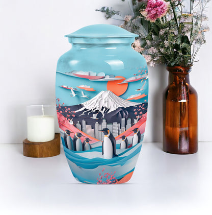 classic Penguin Urn, Butterfly-theme large cremation urn