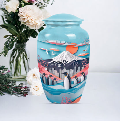classic Penguin Urn, Butterfly-theme large cremation urn