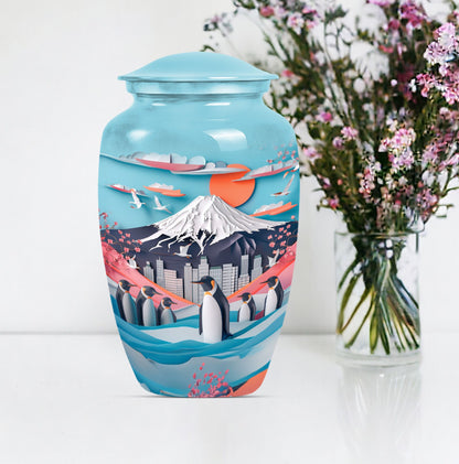 classic Penguin Urn, Butterfly-theme large cremation urn
