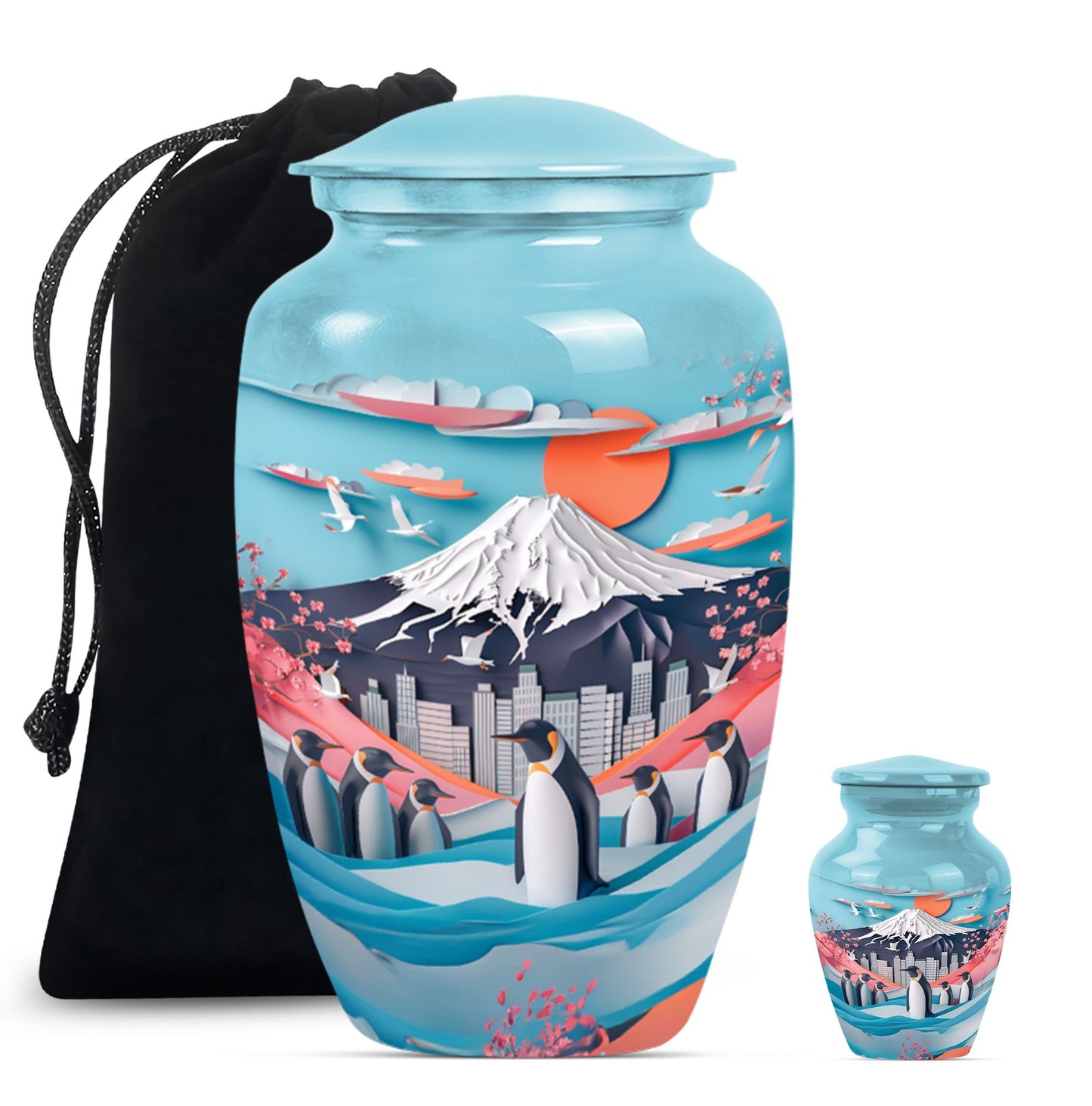 classic Penguin Urn, Butterfly-theme large cremation urn