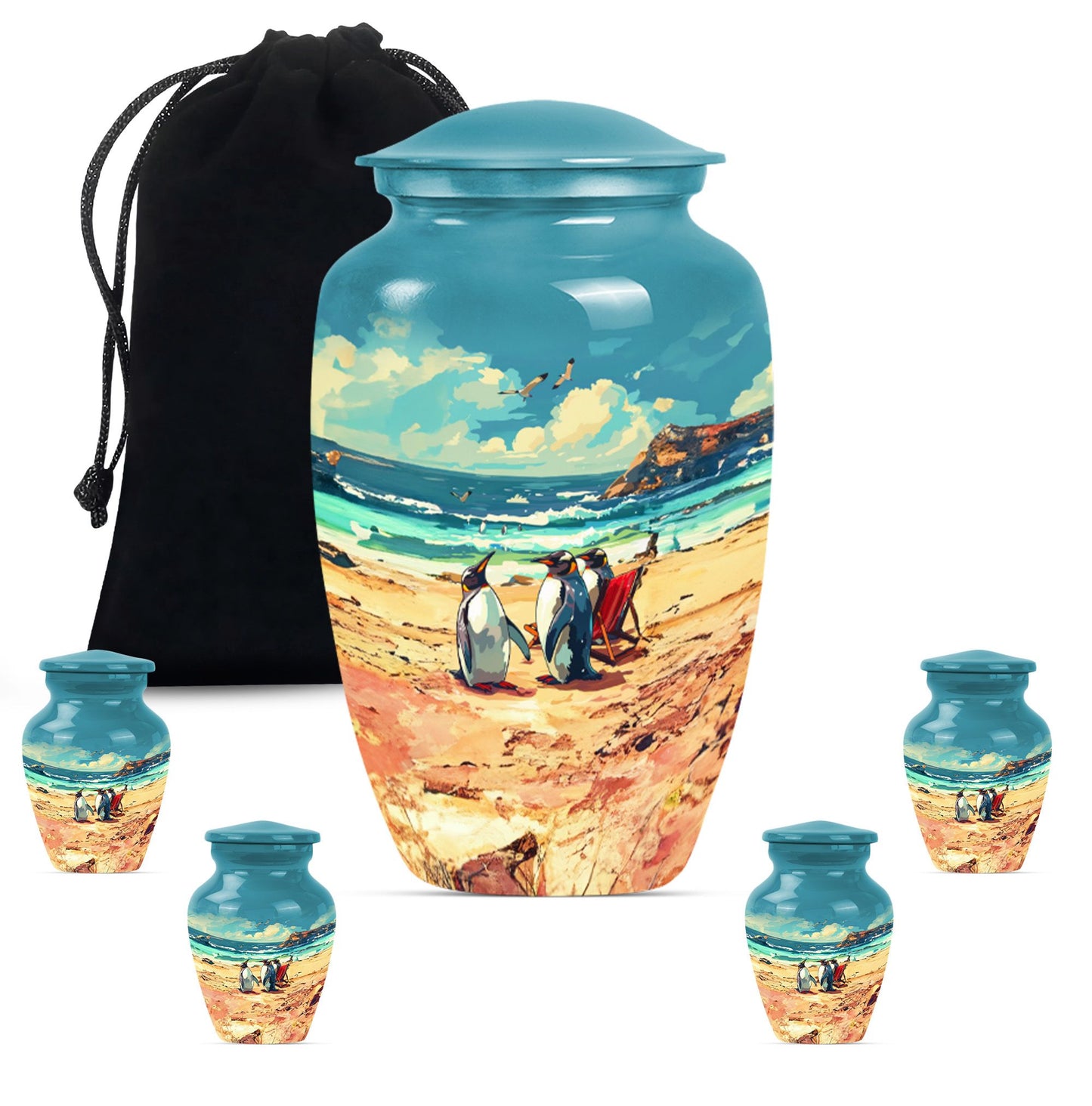 10 inch Butterfly-themed Penguin Dad Cremation Urn,