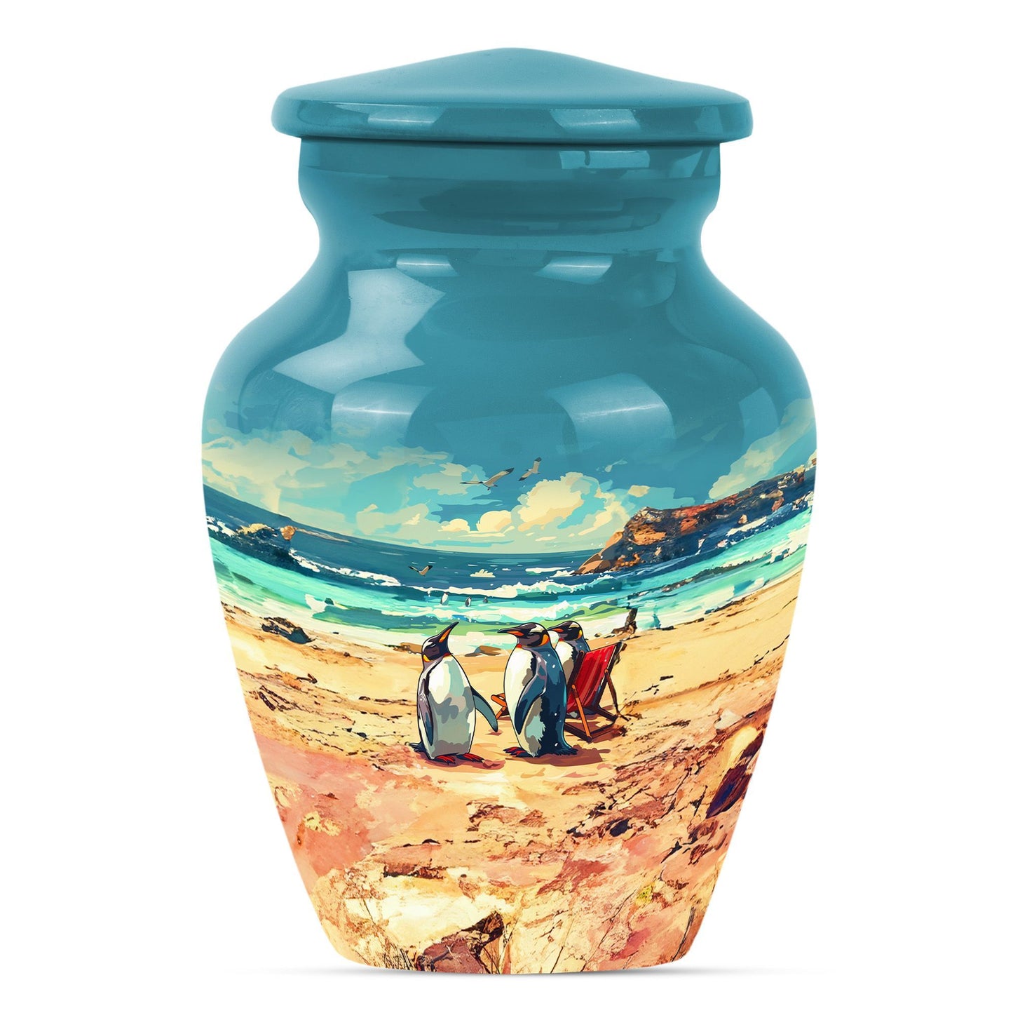 10 inch Butterfly-themed Penguin Dad Cremation Urn,