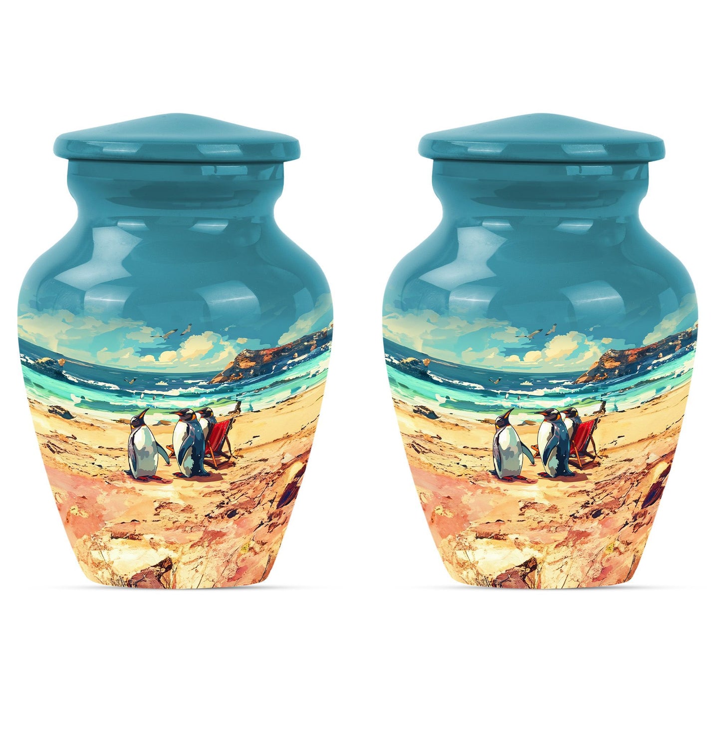 10 inch Butterfly-themed Penguin Dad Cremation Urn,