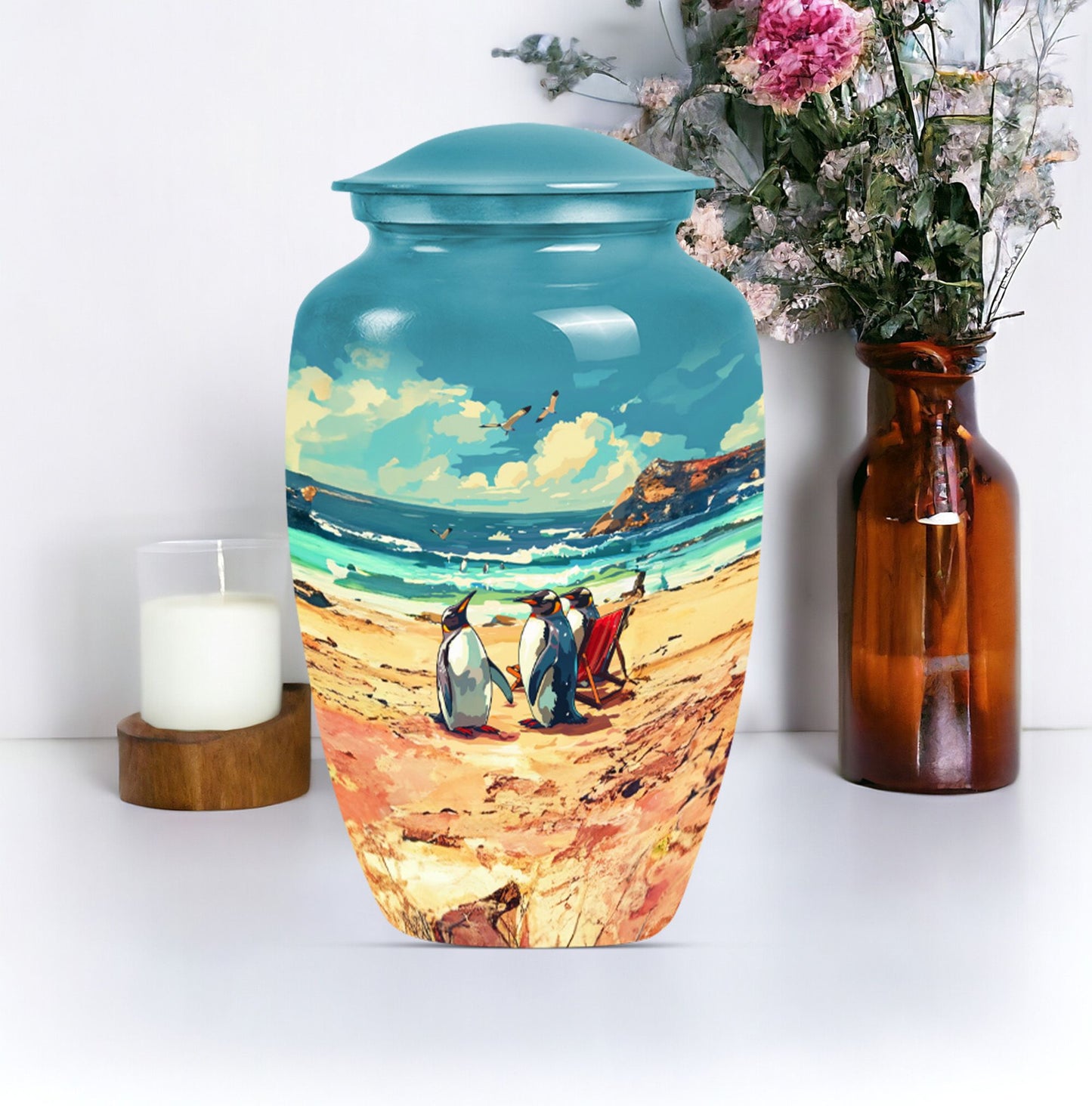 10 inch Butterfly-themed Penguin Dad Cremation Urn,