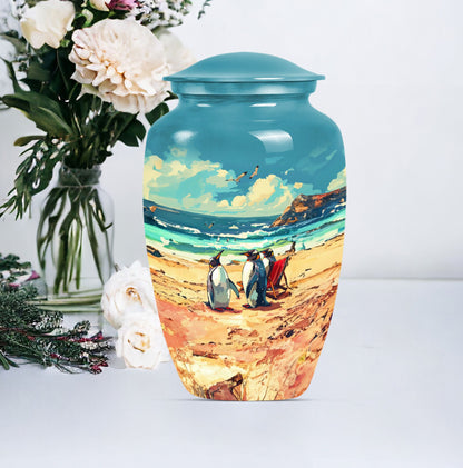 10 inch Butterfly-themed Penguin Dad Cremation Urn,