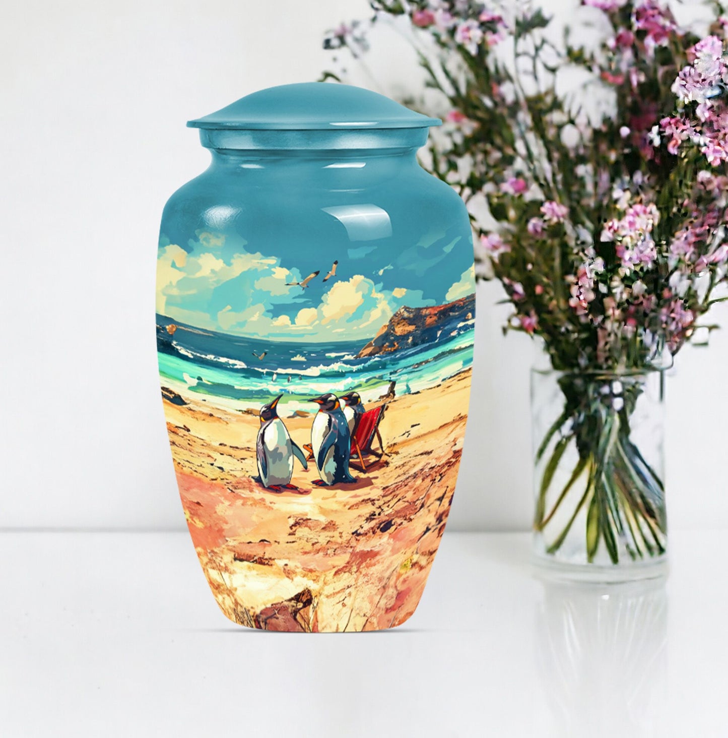10 inch Butterfly-themed Penguin Dad Cremation Urn,