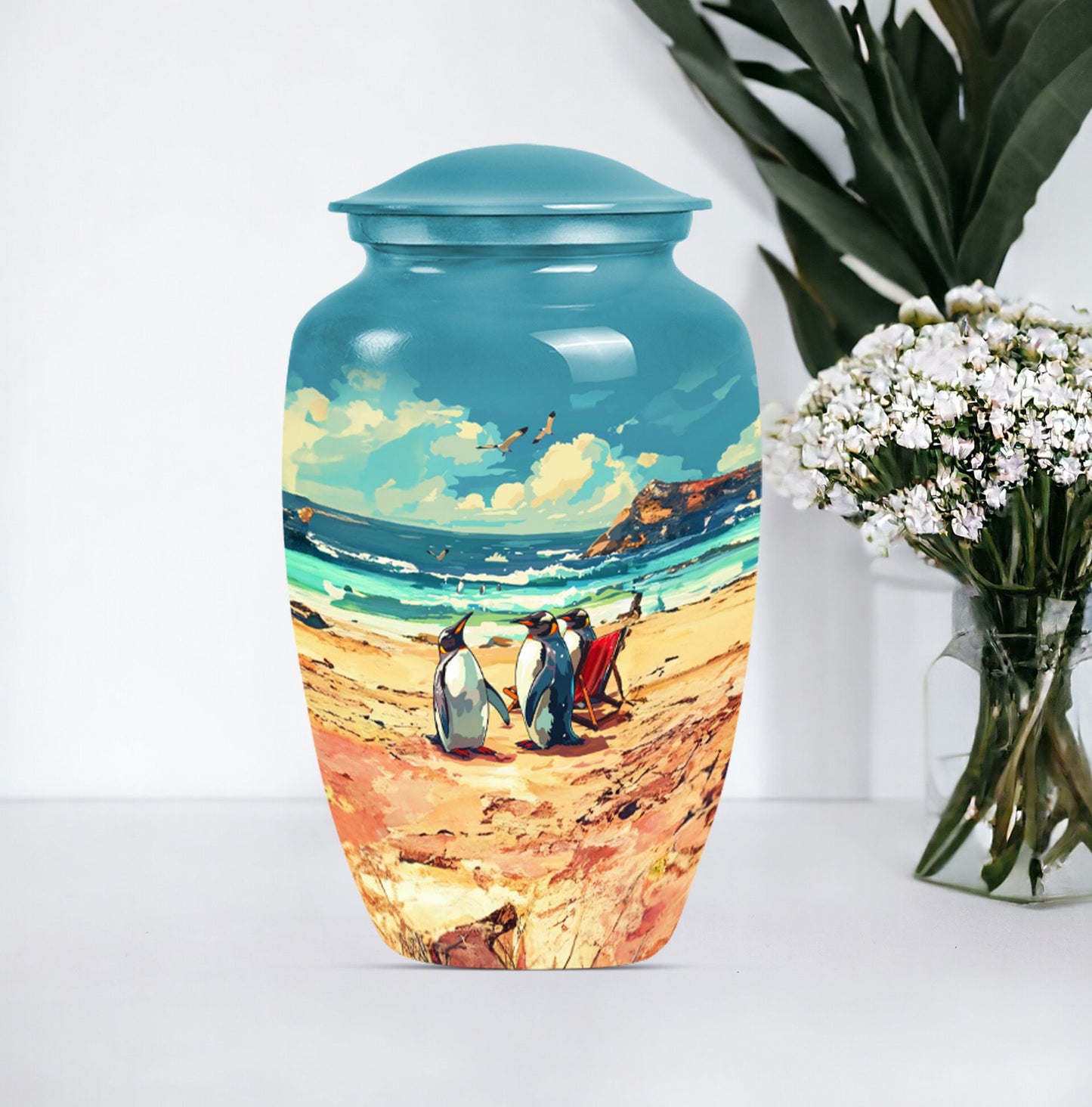 10 inch Butterfly-themed Penguin Dad Cremation Urn,