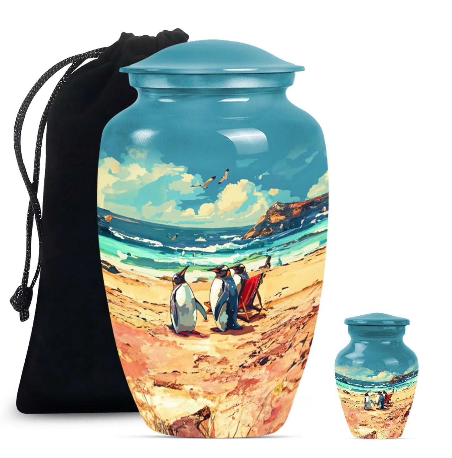 10 inch Butterfly-themed Penguin Dad Cremation Urn,