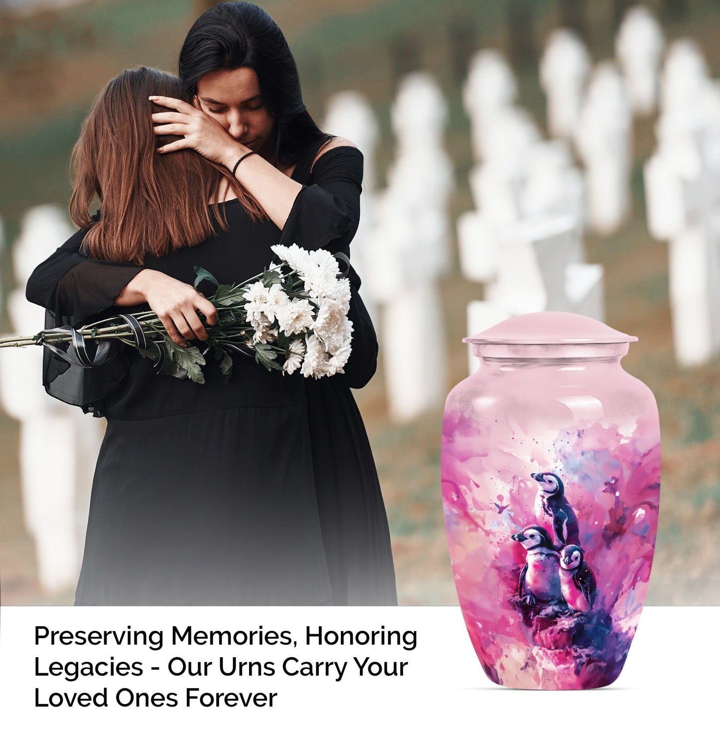 Penguin Urn with Butterfly theme,