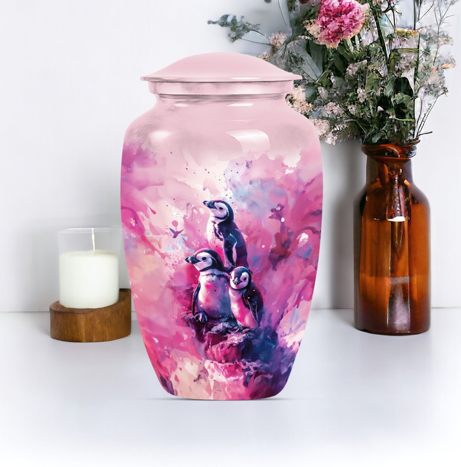 Penguin Urn with Butterfly theme,