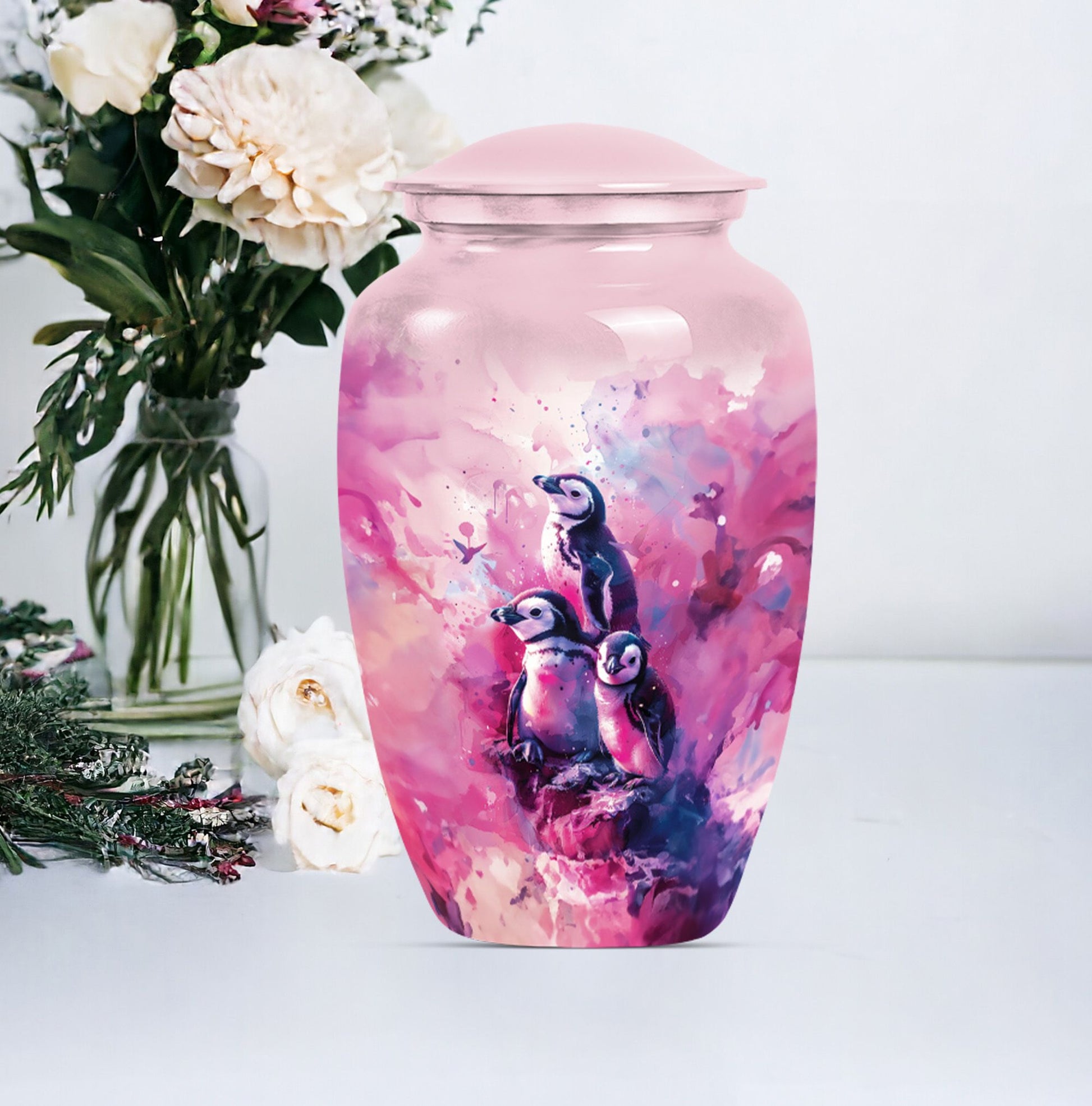 Penguin Urn with Butterfly theme,