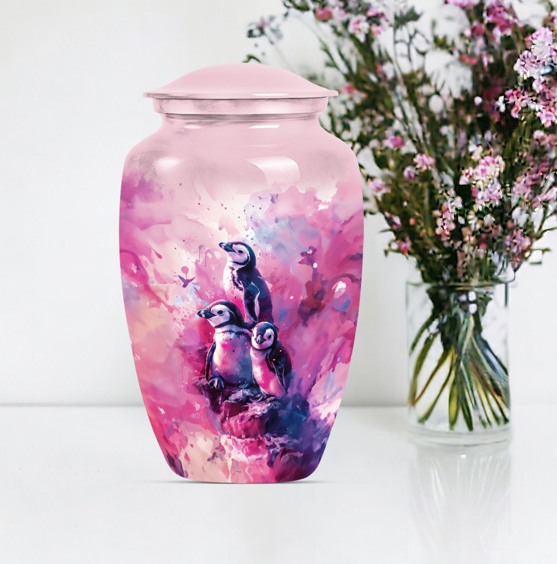 Penguin Urn with Butterfly theme,