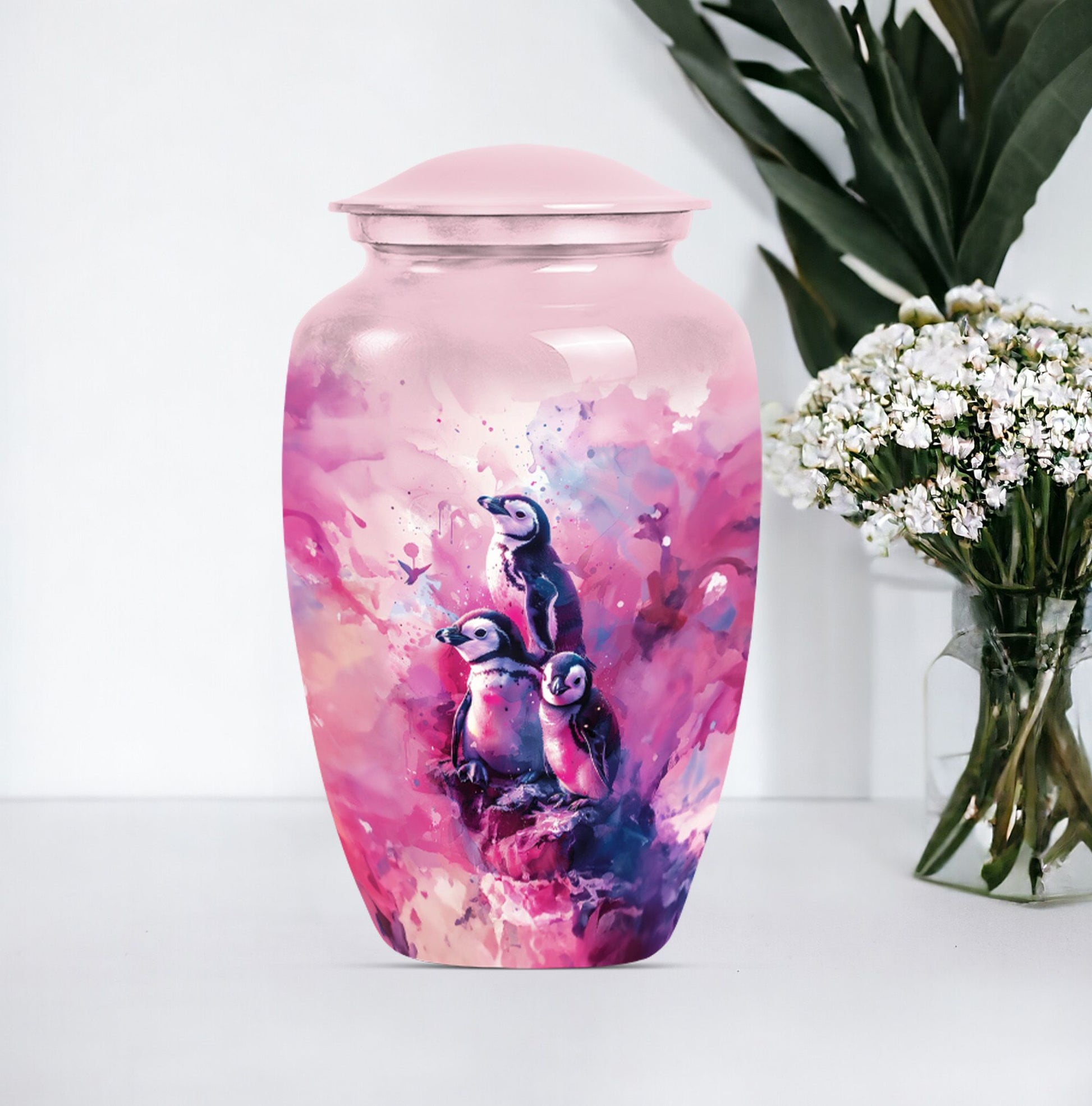 Penguin Urn with Butterfly theme,