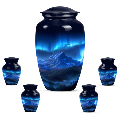 Classic 10 inch Northern Lights Urn with butterfly theme, 