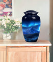 Classic 10 inch Northern Lights Urn with butterfly theme, 