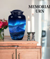 Classic 10 inch Northern Lights Urn with butterfly theme, 