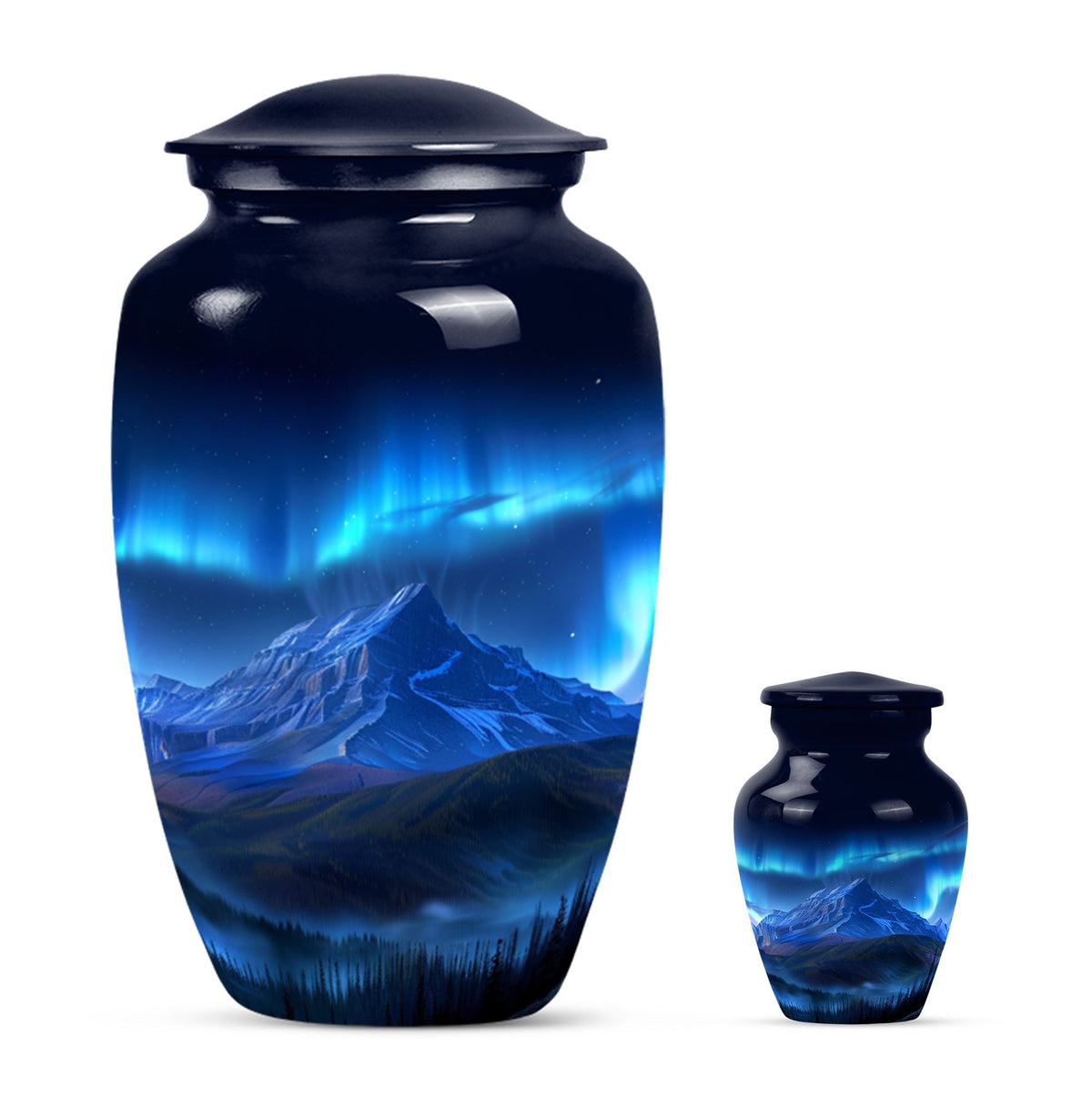 Classic 10 inch Northern Lights Urn with butterfly theme, 