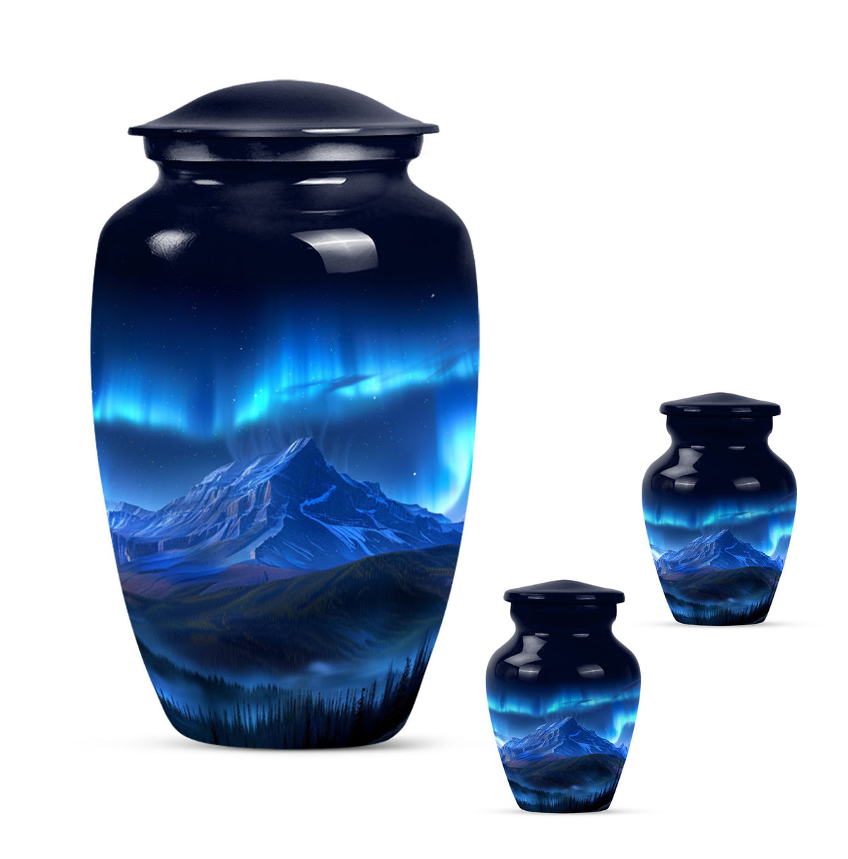 Classic 10 inch Northern Lights Urn with butterfly theme, 