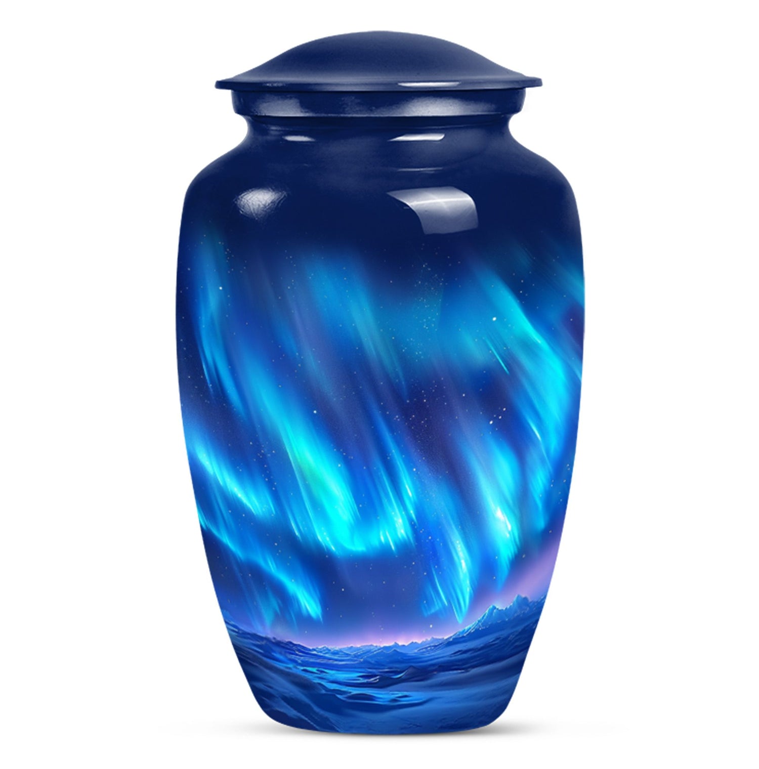 Northern Lights Urn with butterfly theme for memorial burial