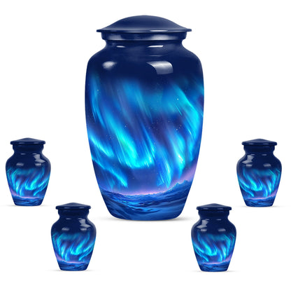 Northern Lights Urn with butterfly theme for memorial burial