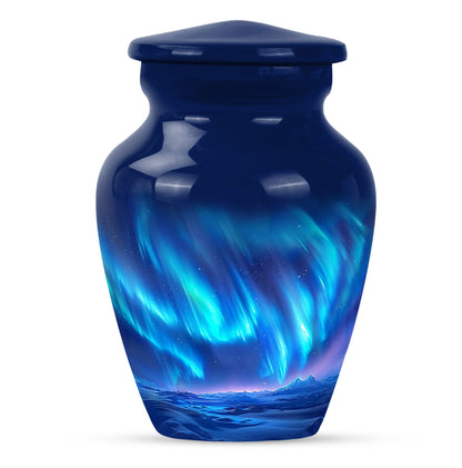 Northern Lights Urn with butterfly theme for memorial burial
