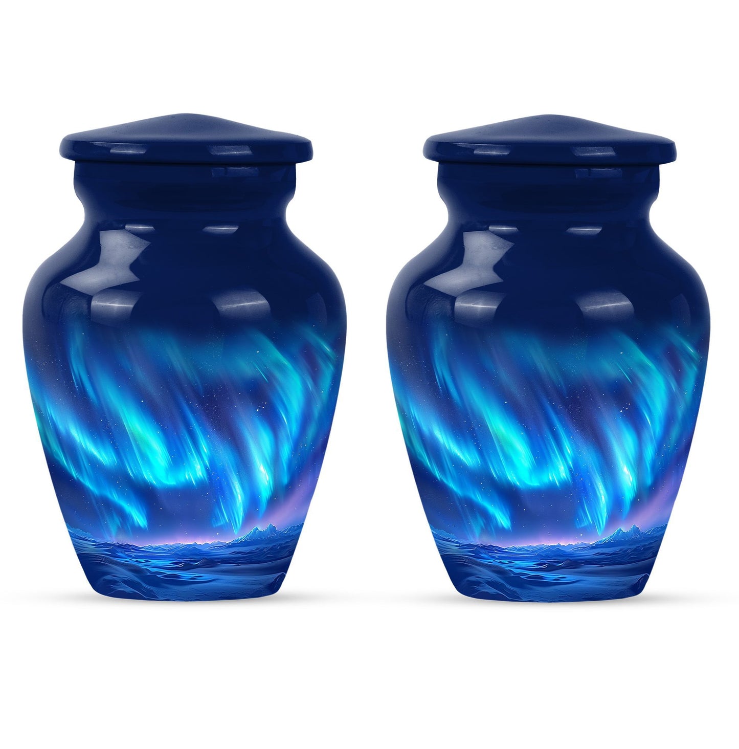 Northern Lights Urn with butterfly theme for memorial burial