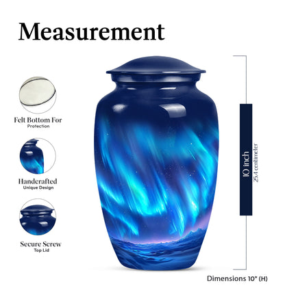 Northern Lights Urn with butterfly theme for memorial burial
