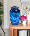 Northern Lights Urn with butterfly theme for memorial burial