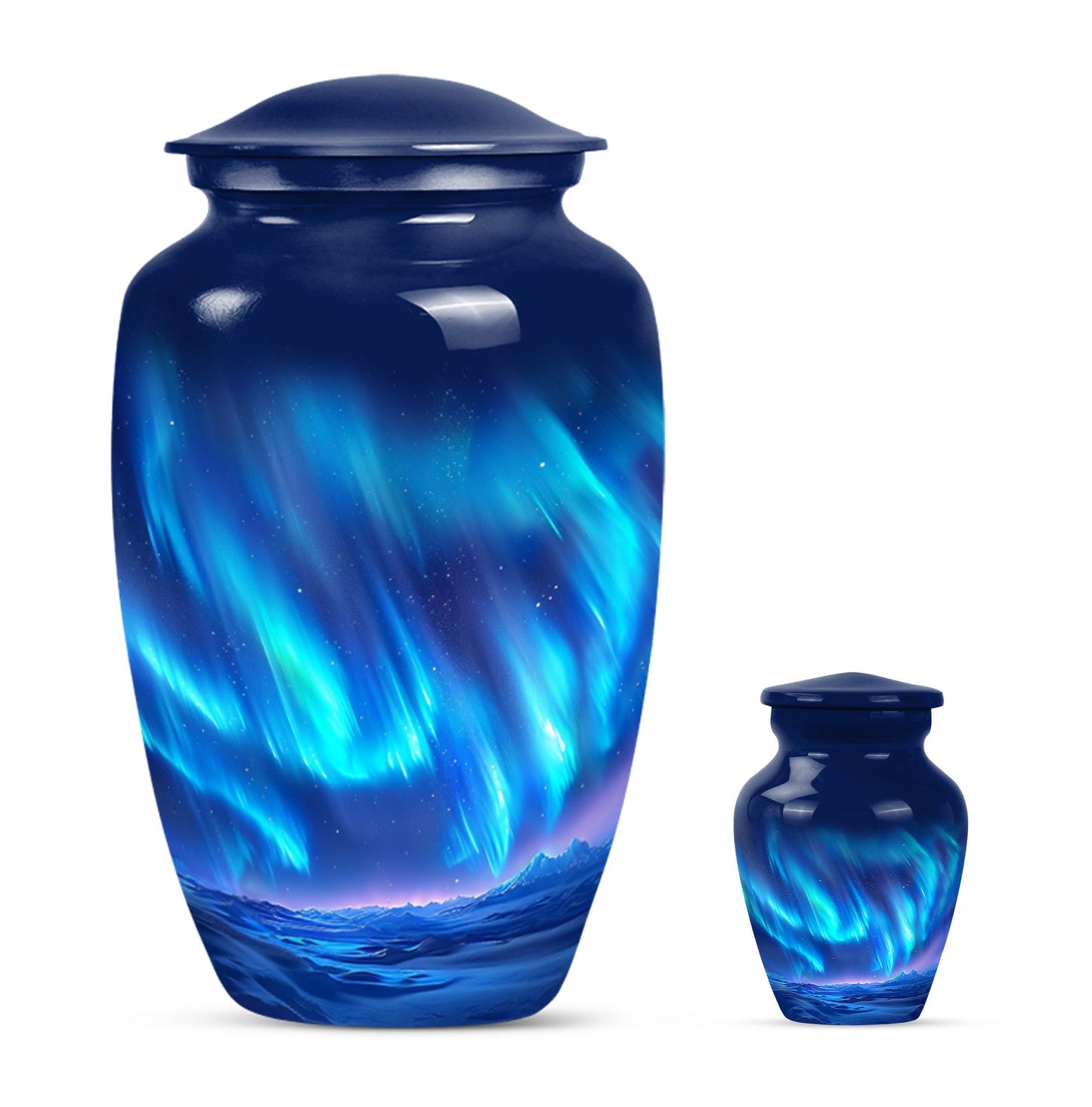 Northern Lights Urn with butterfly theme for memorial burial