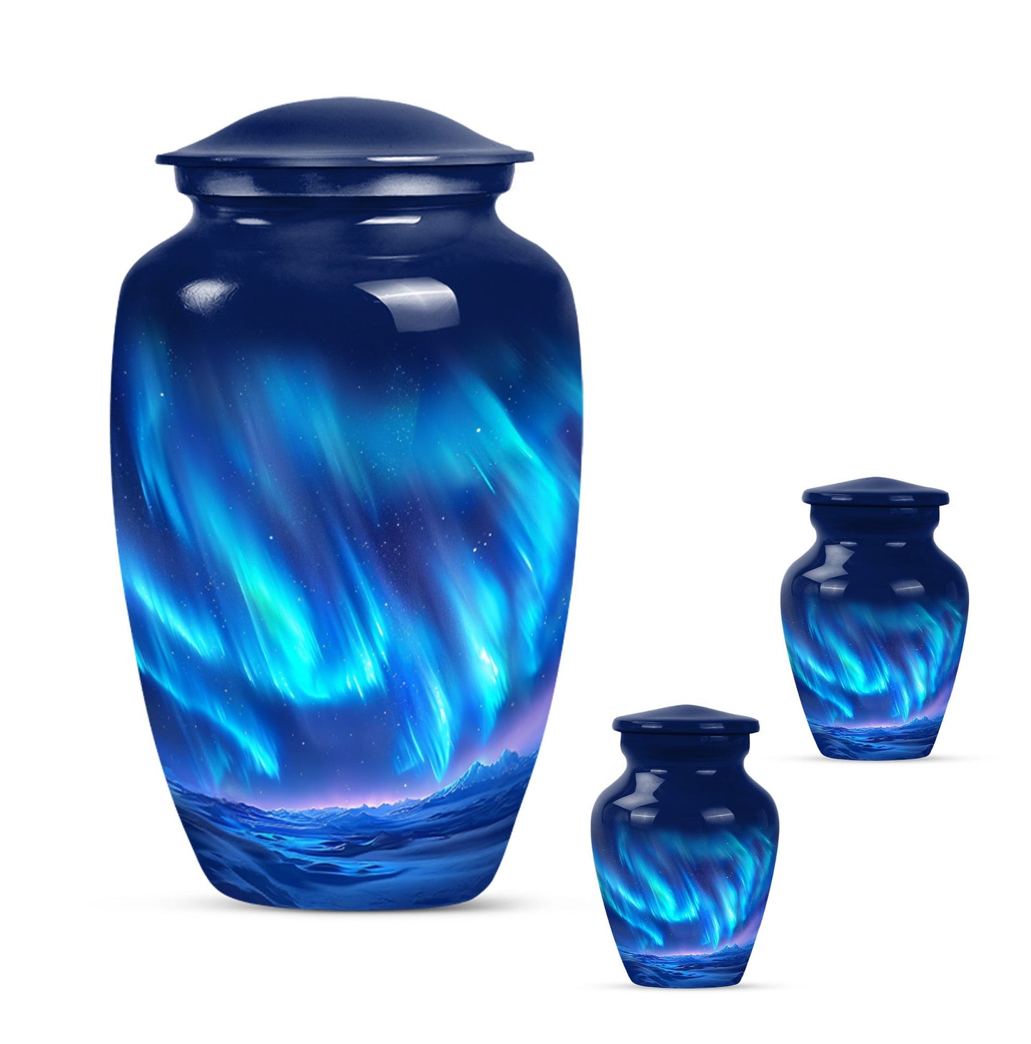 Northern Lights Urn with butterfly theme for memorial burial