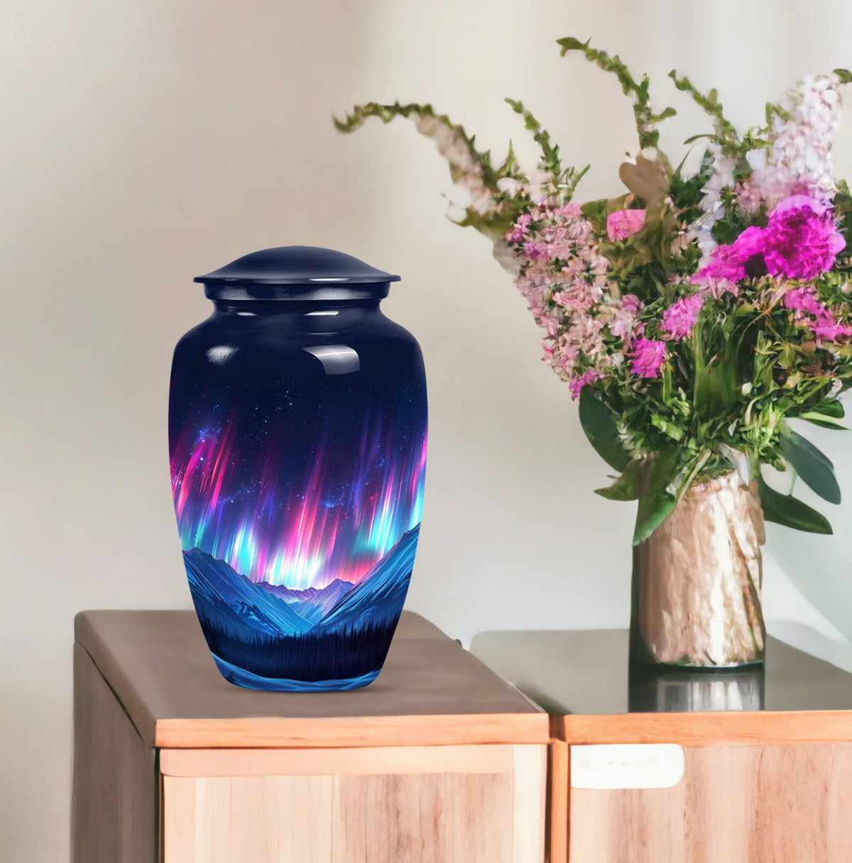  Northern Lights themed funeral urn 
