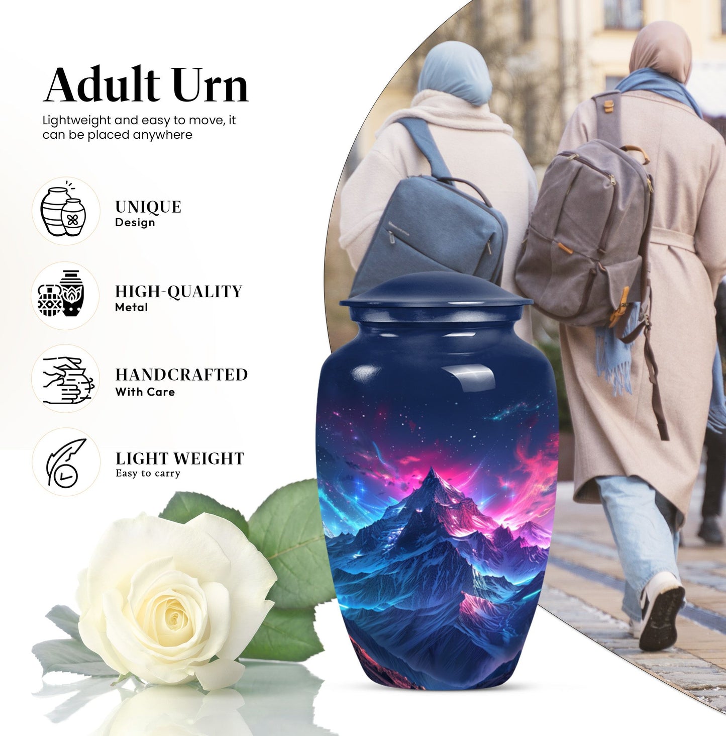 Northern Lights cremation urn for male.