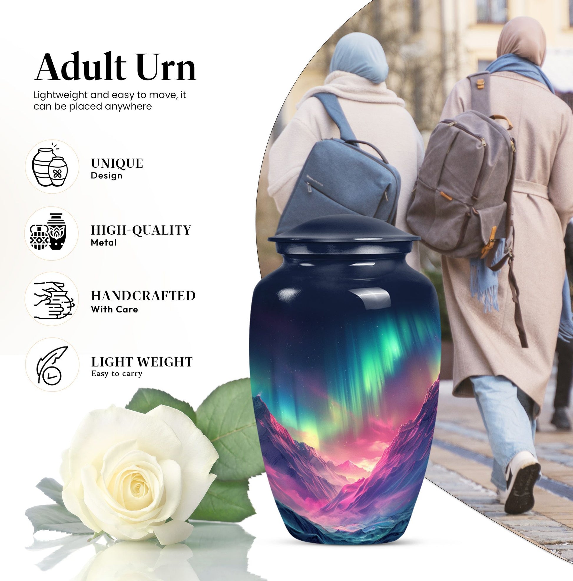 Northern Lights funeral urn.