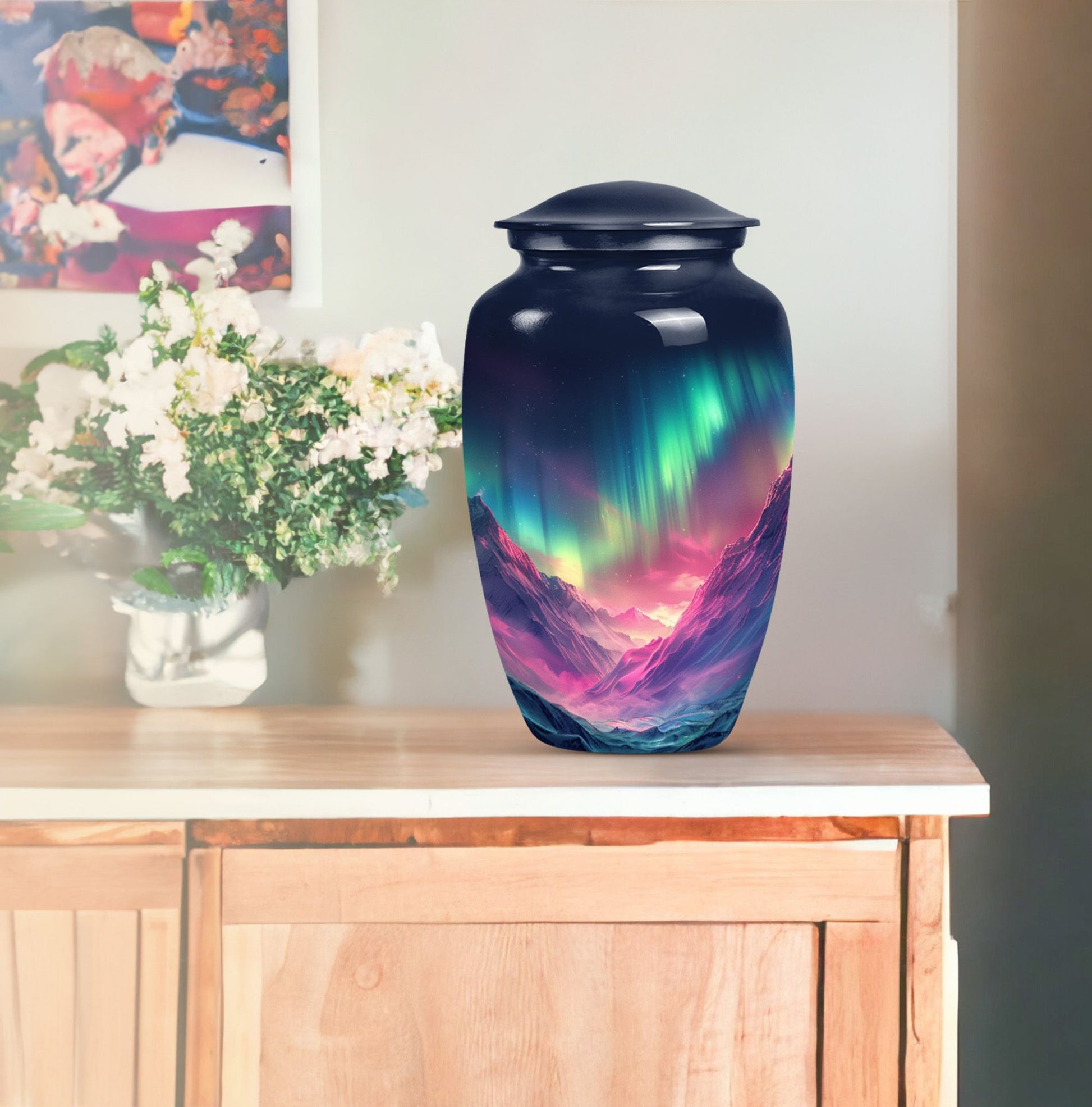Northern Lights funeral urn.