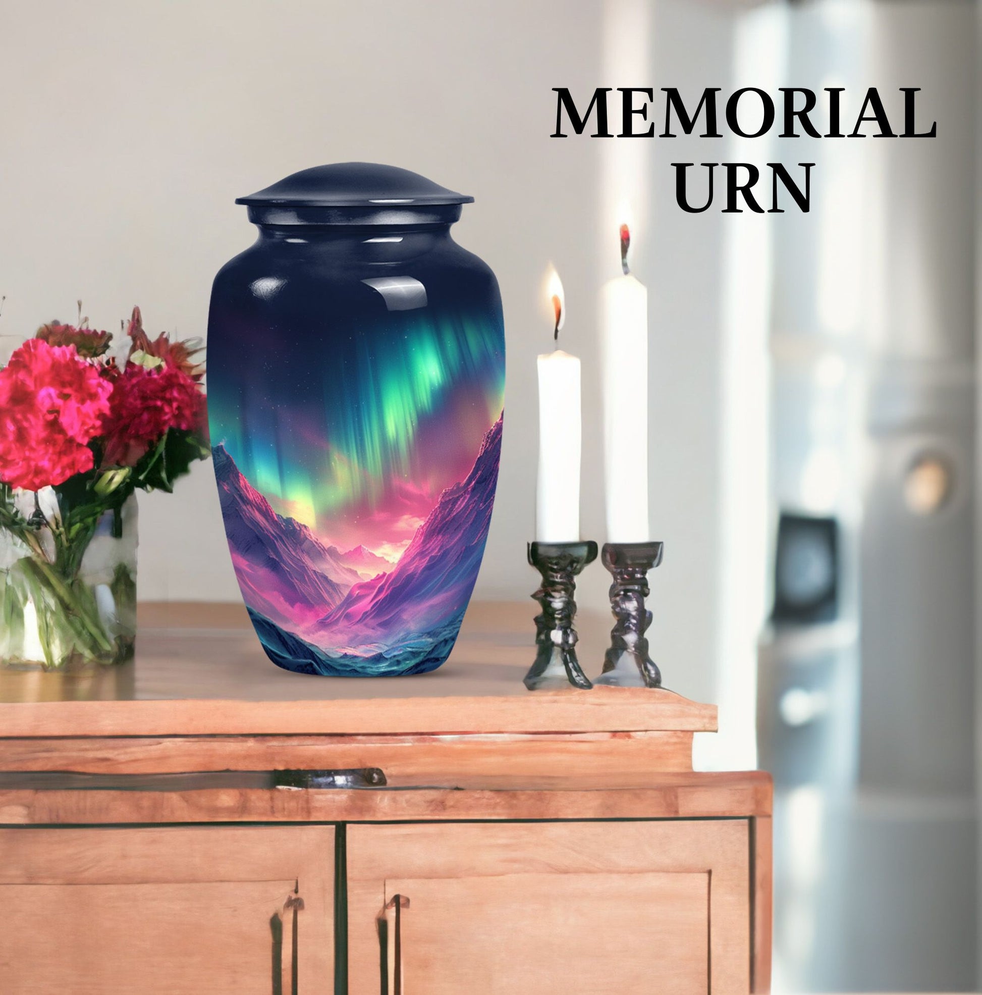 Northern Lights funeral urn.