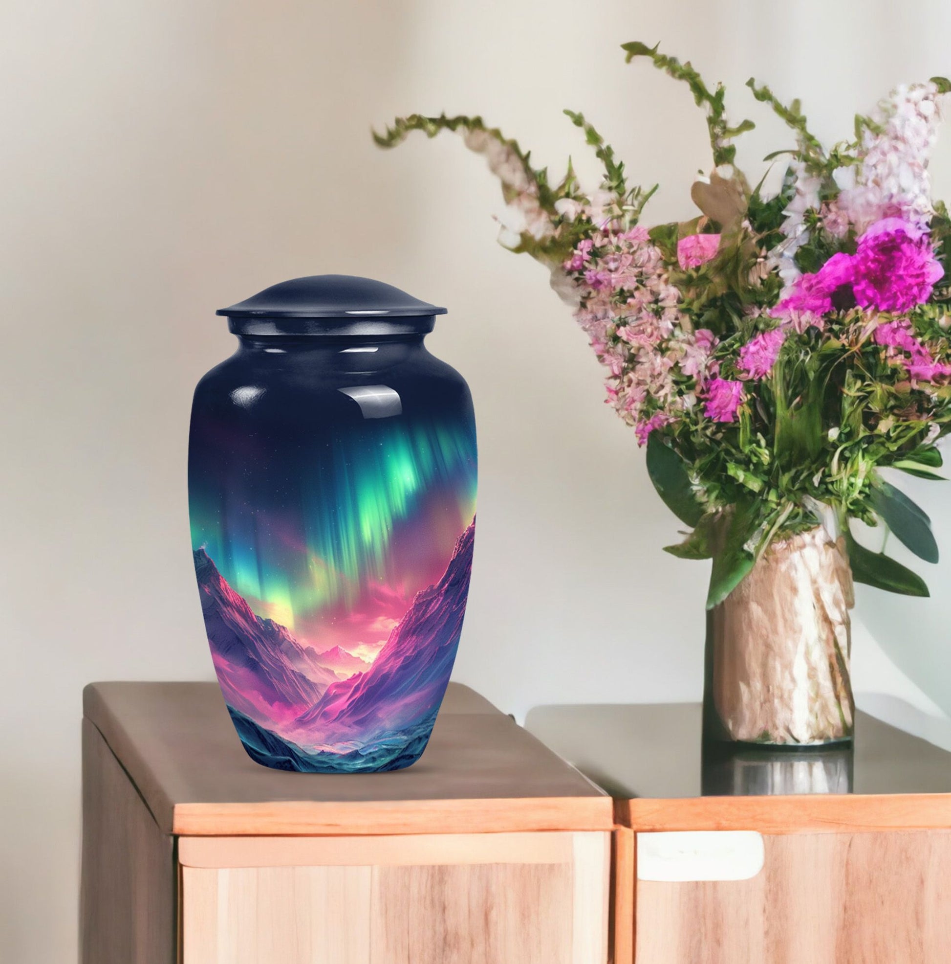 Northern Lights funeral urn.