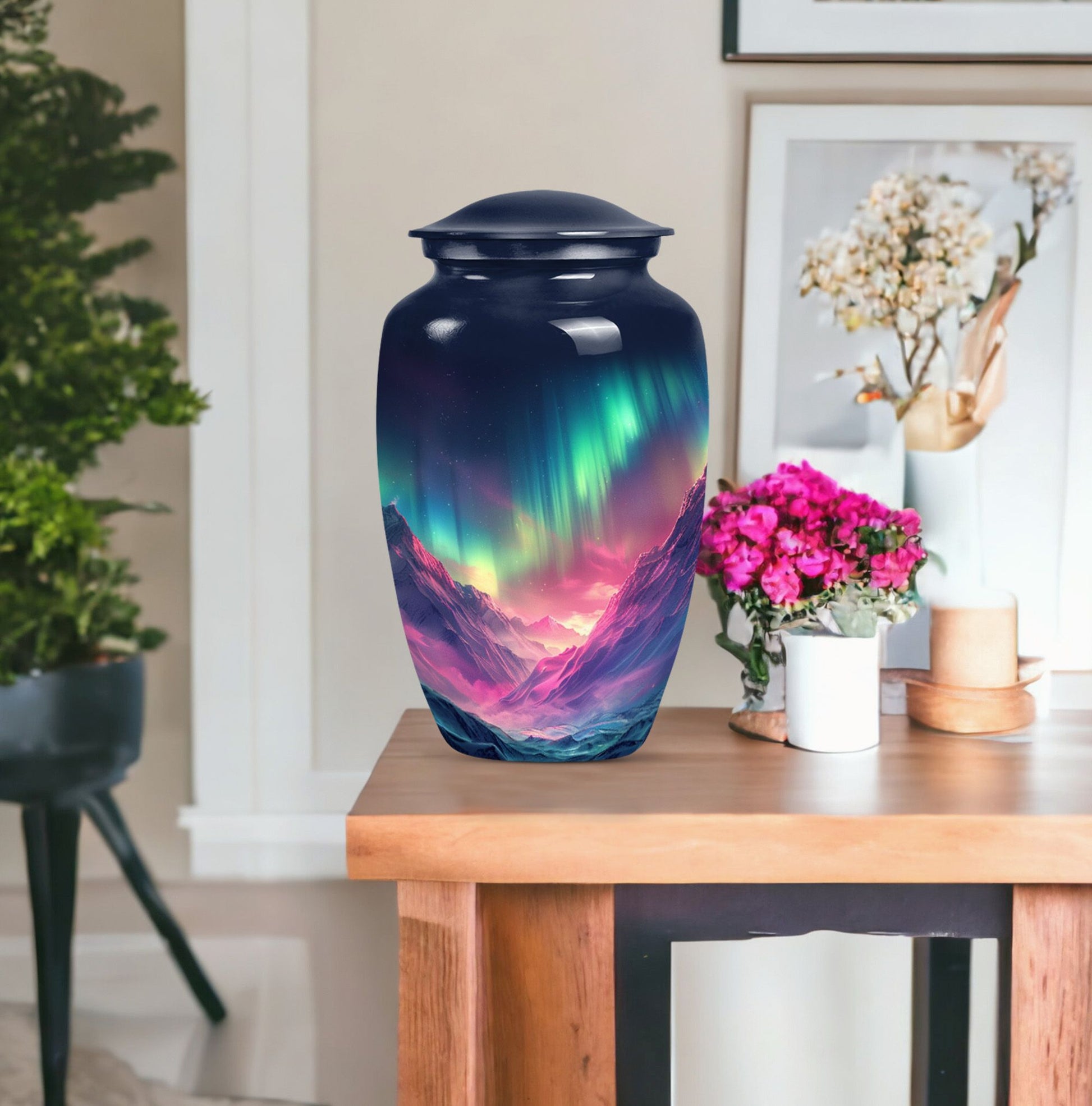 Northern Lights funeral urn.